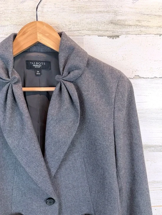 Talbots Wool Bow Blazer Gray Petite Preppy Officecore Coquette Chic Sz 10P - Picture 7 of 12
